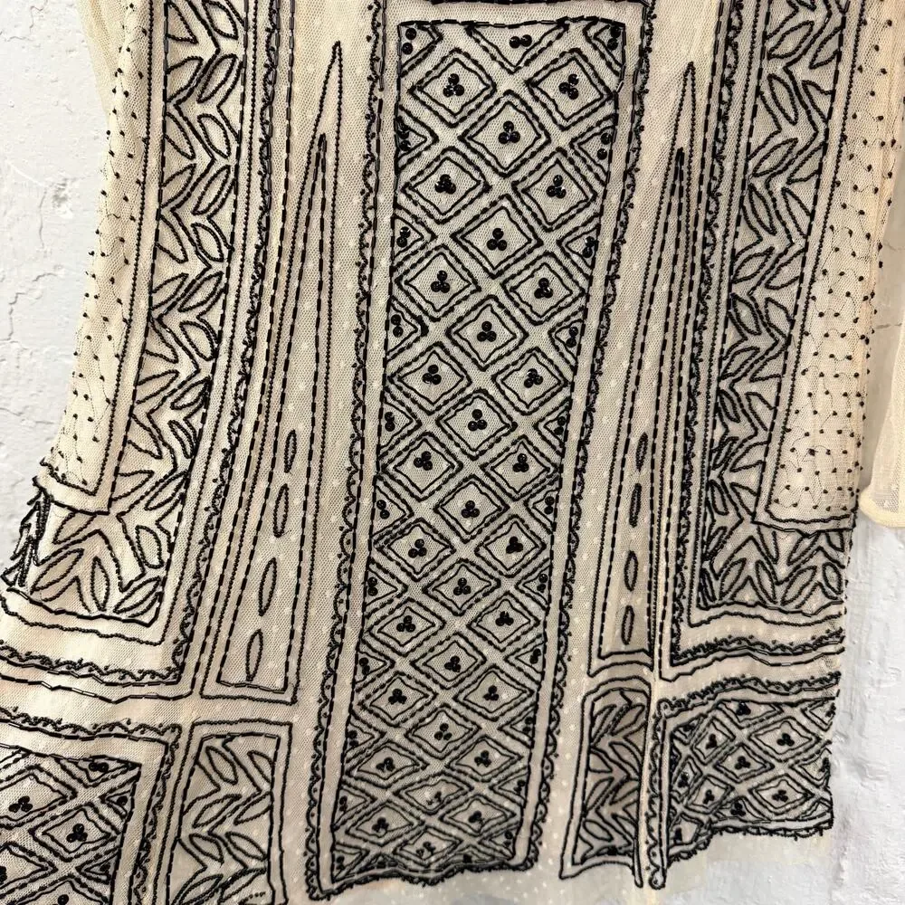 FreePeople Valentina Beaded Party Dress 12 Long Sleeve Sheer Lined Intricate NWT